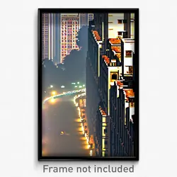 Pixel Art Poster - Tall Indian City (8 Bit Psychedelic Trippy Video Game Print)