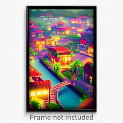 Pixel Art Poster - Mellow Exotic Town (8 Bit Psychedelic Video Game Print)