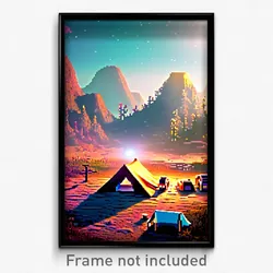 Pixel Art Poster - Imaginary Campsite (8 Bit Psychedelic Video Game Print)