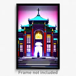Pixel Art Poster - Grand Shrine (8 Bit Psychedelic Trippy Video Game Print)