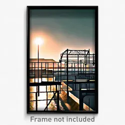 Pixel Art Poster - Wire Frame Harbour (8 Bit Psychedelic Video Game Print)