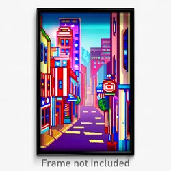 Pixel Art Poster - Shiny American Town (8 Bit Psychedelic Video Game Print)