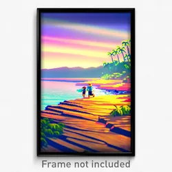 Pixel Art Poster - Animated Shore (8 Bit Psychedelic Trippy Video Game Print)