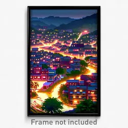Pixel Art Poster - Dense Small Town (8 Bit Psychedelic Trippy Video Game Print)