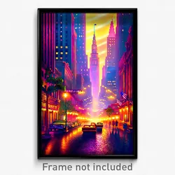 Pixel Art Poster - Enchanted American City (8 Bit Psychedelic Video Game Print)
