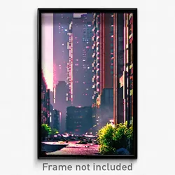 Pixel Art Poster - Urban Earthquake (8 Bit Psychedelic Trippy Video Game Print)