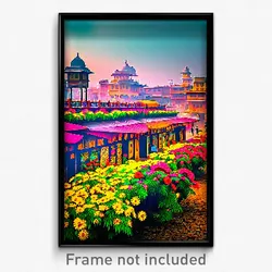 Pixel Art Poster - Flowery Indian City (8 Bit Psychedelic Video Game Print)