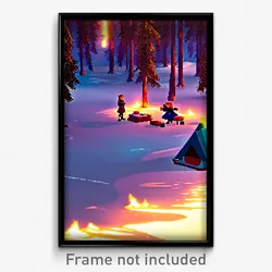 Pixel Art Poster - Frozen Campsite (8 Bit Psychedelic Trippy Video Game Print)