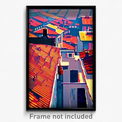 Pixel Art Poster - Vibrating Rooftops (8 Bit Psychedelic Video Game Print)