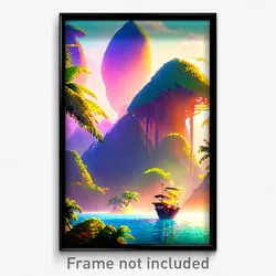 Pixel Art Poster - Fabulous Exotic Island (8 Bit Psychedelic Video Game Print)
