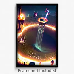 Pixel Art Poster - Nocturnal Watering Hole (8 Bit Psychedelic Video Game Print)