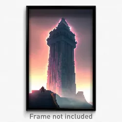Pixel Art Poster - Monstrous Landmark (8 Bit Psychedelic Video Game Print)