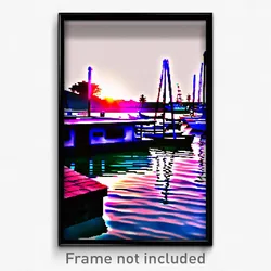 Pixel Art Poster - Watery Marina (8 Bit Psychedelic Trippy Video Game Print)