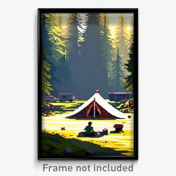 Pixel Art Poster - Lonely Camp (8 Bit Psychedelic Trippy Weird Video Game Print)
