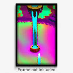 Pixel Art Poster - Glitch Art Watering Hole (8 Bit Psychedelic Video Game Print)