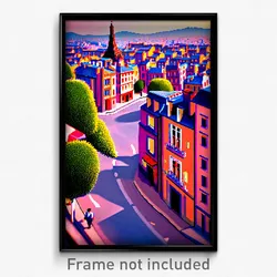 Pixel Art Poster - Adorable French City (8 Bit Psychedelic Video Game Print)