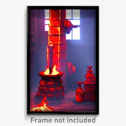 Pixel Art Poster - Red Forge (8 Bit Psychedelic Trippy Weird Video Game Print)