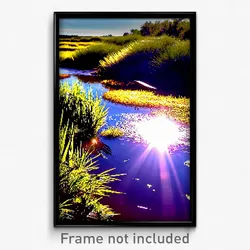 Pixel Art Poster - Sunny Wetland (8 Bit Psychedelic Trippy Video Game Print)