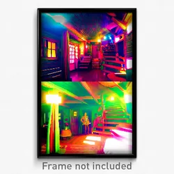 Pixel Art Poster - Flamboyant Cabin (8 Bit Psychedelic Trippy Video Game Print)