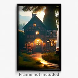 Pixel Art Poster - Drab Cottage (8 Bit Psychedelic Trippy Video Game Print)