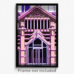 Pixel Art Poster - Drab Anime Architecture (8 Bit Psychedelic Video Game Print)