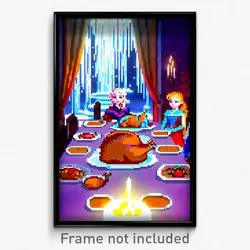 Pixel Art Poster - Frozen Thanksgiving (8 Bit Psychedelic Video Game Print)