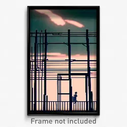 Pixel Art Poster - Complex Wire Frame Prairie (8 Bit Video Game Print)