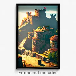 Pixel Art Poster - Magnificent Stronghold (8 Bit Psychedelic Video Game Print)