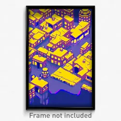 Pixel Art Poster - Yellow Exotic Town (8 Bit Psychedelic Video Game Print)