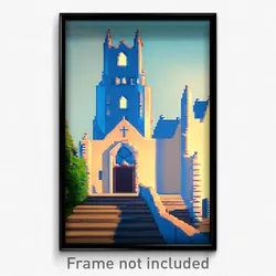 Pixel Art Poster - Sky Blue Friary (8 Bit Psychedelic Trippy Video Game Print)