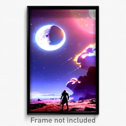 Pixel Art Poster - Stunning Moon Battle (8 Bit Psychedelic Video Game Print)