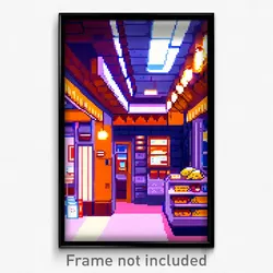 Pixel Art Poster - Urban Bakery (8 Bit Psychedelic Trippy Video Game Print)