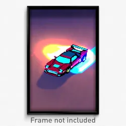 Pixel Art Poster - Acidic Racecar (8 Bit Psychedelic Trippy Video Game Print)