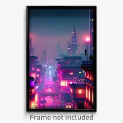 Pixel Art Poster - Dreary Exotic City (8 Bit Psychedelic Video Game Print)