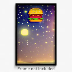 Pixel Art Poster - Starry Hamburger (8 Bit Psychedelic Trippy Video Game Print)