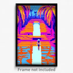 Pixel Art Poster - Orange Lagoon (8 Bit Psychedelic Trippy Video Game Print)