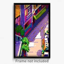 Pixel Art Poster - Unkempt French City (8 Bit Psychedelic Video Game Print)