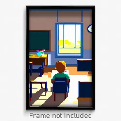 Pixel Art Poster - Flickering Classroom (8 Bit Psychedelic Video Game Print)