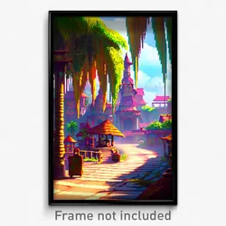Pixel Art Poster - Exotic Exotic Town (8 Bit Psychedelic Video Game Print)