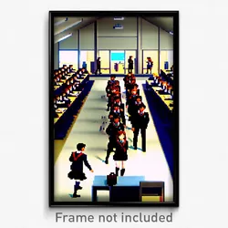 Pixel Art Poster - Bustling School (8 Bit Psychedelic Trippy Video Game Print)