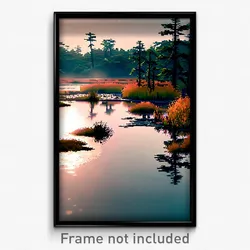 Pixel Art Poster - Enchanting Wetland (8 Bit Psychedelic Video Game Print)