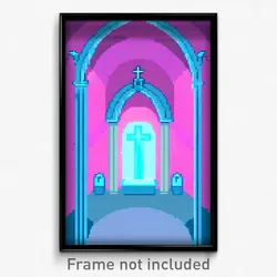 Pixel Art Poster - Light Blue Crypt (8 Bit Psychedelic Trippy Video Game Print)