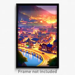 Pixel Art Poster - Famous Town (8 Bit Psychedelic Trippy Weird Video Game Print)