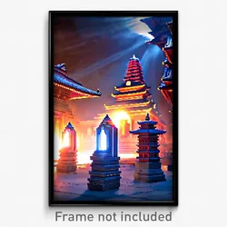 Pixel Art Poster - Glaring Temple (8 Bit Psychedelic Trippy Video Game Print)