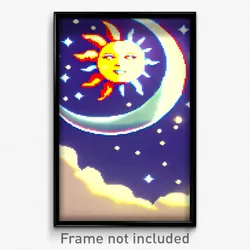 Pixel Art Poster - Puzzling Sun And Moon (8 Bit Psychedelic Video Game Print)