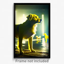 Pixel Art Poster - Yellow Dog (8 Bit Psychedelic Trippy Weird Video Game Print)