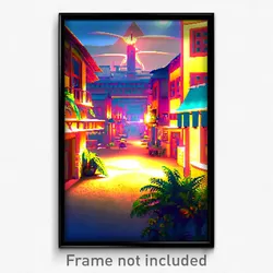 Pixel Art Poster - Musty Exotic Town (8 Bit Psychedelic Trippy Video Game Print)