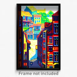 Pixel Art Poster - Little European City (8 Bit Psychedelic Video Game Print)