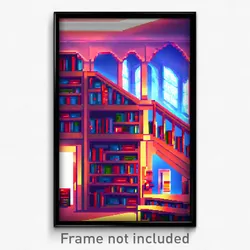 Pixel Art Poster - Frozen Library (8 Bit Psychedelic Trippy Video Game Print)