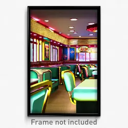 Pixel Art Poster - Golden 50'S Diner (8 Bit Psychedelic Trippy Video Game Print)